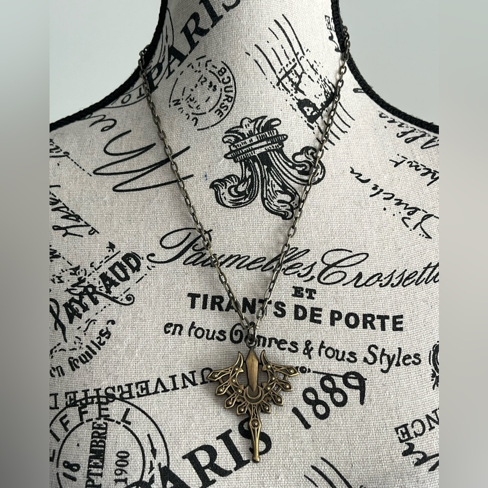 Antique Brass Gothic Pendant Necklace Dark Minimal Unisex